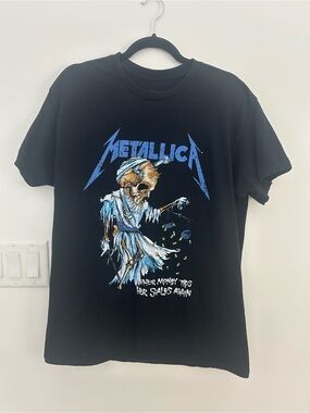 Metallica Large Black Graphic Band T Shirt Double Sided Rock Tee